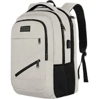 TRVLMORE Sac à dos à vie - Sac à dos avec compartiment pour ordinateur portable 17 pouces - Cartable - Résistant aux éclaboussures - Hommes et femmes - Garçons et filles - 36L - Champagne