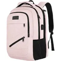 TRVLMORE Sac à dos à vie - Sac à dos avec compartiment pour ordinateur portable de 15,6 pouces - Cartable - Résistant aux éclaboussures - Hommes et femmes - Garçons et filles - 28L - Rose