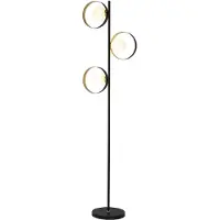 Searchlight ORBITAL 3-flamme noir mat et GOLD LEAF FLOOR LIGHT avec opal GLASS