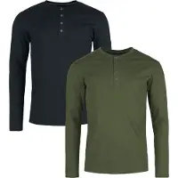 Black premium by emp T-shirt manches longues de - Henley - Hauts Manches Longues (Lot de 2) - M - XXL - pour Homme - noir/olive - Taille M