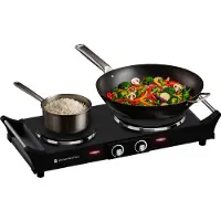 Kitchenbrothers Plaque de cuisson - 2 foyers - 54,3 x 22,8 x 10 cm - 2500W - Noir