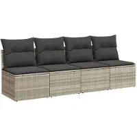 vidaXL Canapé de jardin 4 places avec coussins gris clair Poly rotin
