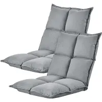 En.casa Fauteuil de sol 'Deinze' en lot de 2 réglable en 5 positions Chaise de sol rembourrée Gris clair