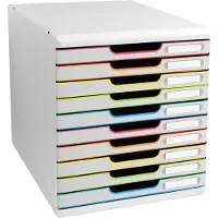 Exacompta MODULO A4 boîte à tiroirs blanc/arlequin, 10 tiroirs fermés A4/A4+, silencieux, arrêt de sécurité, empilable