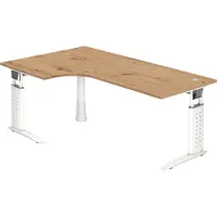 Froschkönig24 Table d'angle série U | avec chemin de câbles | Pied en C | réglable en hauteur, couleur du plateau : chêne noueux, couleur du piètement : blanc
