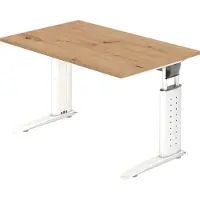 Froschkönig24 Bureau série U | avec goulotte de câbles | Pieds en C | réglable en hauteur, dimensions du plateau : 120 x 80 cm, couleur du plateau : chêne noueux, couleur du piètement : blanc
