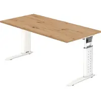 Froschkönig24 Bureau série U | avec goulotte de câbles | piètement en C | réglable en hauteur, dimensions du plateau : 160 x 80 cm, couleur du plateau : chêne noueux, couleur du piètement : blanc