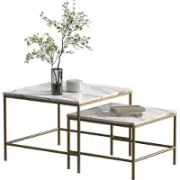 Vicco Set de tables basses Ramio Blanc/Or 60x60cm 2 pièces, Model 56412