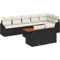 vidaXL Ensemble de canapés de jardin , 9 pièces, noir et crème, en polyrotin