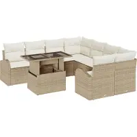 vidaXL Ensemble de canapé de jardin avec coussins avec mémoire 9 pcs Beige Poly Rattan