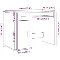 vidaXL Bureau noir imitation chêne, 100 x 49 x 74 cm