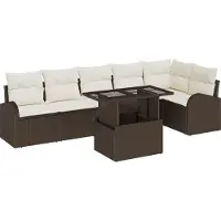 vidaXL Ensemble de canapés de jardin avec coussins et rangement, 7 pièces, en rotin synthétique marron