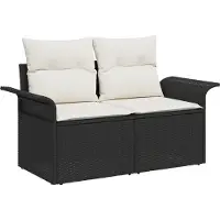 vidaXL Canapé de jardin avec coussins Noir 141 x 62 x 69cm Poly-Rotin