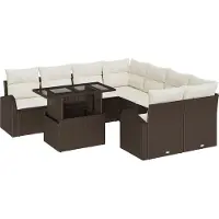 vidaXL Ensemble de canapé de jardin avec coussins avec mémoire 9 pcs brun poly rotin