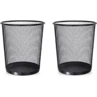 BRASQ 2x Paper Bin Round - Black - 12 Liter - Trash can - Garbage can - Waste bin - Paper basket - Metal - Set of 2