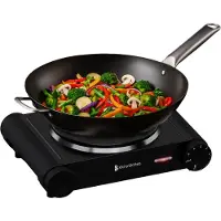 Kitchenbrothers Table de cuisson électrique - 1 brûleur - pose libre - 7 niveaux de température - 1500W - Noir