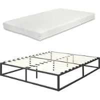 En.casa Lit métallique 'Kreta' 160x200cm noir avec matelas sur cadre en acier avec sommier à lattes