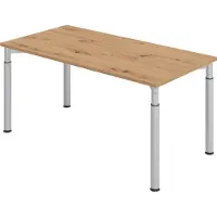 Hammerbacher Bureau 4 pieds rd.160x80cm chêne cendré/argenté