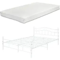 En.casa Lit métallique avec matelas 140x200cm blanc Cadre de lit lit double []