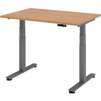 Hammerbacher Bureau XDSM12 à hauteur réglable électriquement, rectangulaire, finition noyer, piètement en T gris, 120,0 x 80,0 cm