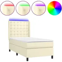 vidaXL Lit Boxspring avec matelas & LED Crème 90x200 cm Similicuir
