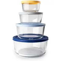 Ibili Ensemble de 4 cocottes , en verre borosilicate, 234/472/944/1652 ml, transparentes/multicolores