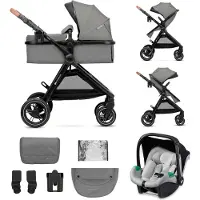 Kinderkraft Poussette ESME 2-en-1 jusqu'à 25 kg, système de voyage avec adaptateurs, grandes roues en TPE à suspension, livrée avec tous les accessoires, pliable et compacte, noir