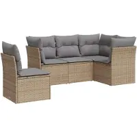 vidaXL Ensemble de salon de jardin 5 pièces avec coussins Beige Poly Rattan