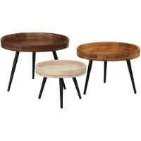 vidaXL Tables basses rondes 3 pcs bois de manguier massif