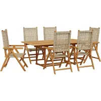 vidaXL Ensemble de jardin 7 pièces Poly rotin et bois massif Beige