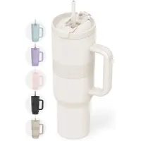 Onyx Bouteille à boire avec paille 1,2 litre - Bouteille d'eau pour enfants et adultes - Mug Thermos Mug de voyage en acier inoxydable - Buvette de motivation - Tasse à boire pour l'école - Blanc Coco