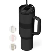 Onyx Bouteille à boire avec paille 1 litre - Bouteille d'eau pour enfants et adultes - Mug Thermos Mug de voyage en acier inoxydable - Buveur motivé - Tasse à boire pour l'école - Noir