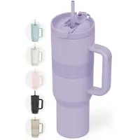 Onyx Bouteille à boire avec paille 1,2 litre - Bouteille d'eau pour enfants et adultes - Tasse thermos en acier inoxydable - Boire pour la motivation - Tasse à boire pour l'école - Violet pastel