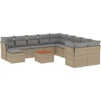 vidaXL Ensemble de 12 canapés de jardin avec coussins Beige Poly Rattan