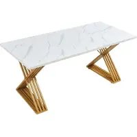 En.casa Table de salle à manger 'Hujaari' pour 6 personnes 180 x 80 x 75 cm imitation marbre, blanc / or