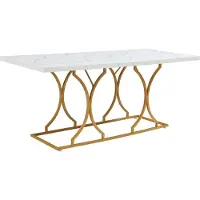 En.casa Table de salle à manger 'Figa' pour 6 personnes 180 x 80 x 75 cm imitation marbre, blanc / or