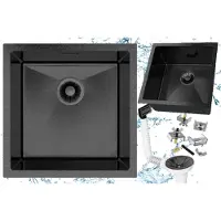 Granitan | Évier en acier - Évier 1 bac - 43,8 x 43,8 cm - Carré - Noir - Avec siphon - Bari