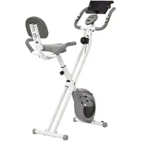 HOMCOM Vélo d'appartement magnetique pliable vélo de fitness vélo d'intérieurgrand confort dossier selle réglable poignées écran LCD multifonction support tablette acier blanc gris