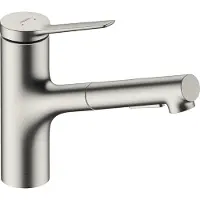 Hansgrohe Robinet de cuisine Zesis M33, monocommande, hauteur 150 mm, douchette extractible, 2 jets, système sBox lite, finition en acier inoxydable