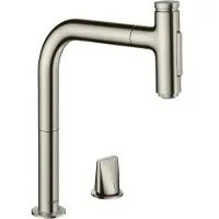 Hansgrohe Robinet de cuisine Metris Select M71, monocommande, 2 trous, finition en acier inoxydable, douchette extractible, 2 jets