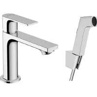 Hansgrohe Rebris E Einhebel-Waschtischarmatur 110 mit Bidette Duschkopf und Duschschlauch 160 cm ohne Ablaufga