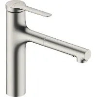 Hansgrohe Robinet de cuisine monocommande Zesis M33, finition en acier inoxydable, douchette extractible, 2 jets