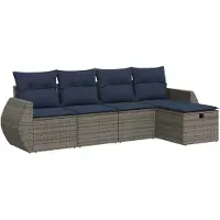vidaXL Ensemble de salon de jardin 5 pièces avec coussins Gris Poly rotin