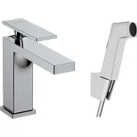 Hansgrohe tecturis e - wastafelkraan met afvoerplug push-open en bidetdouche, ecosmart, chroom
