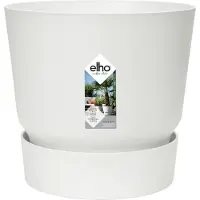 Elho Pot de Fleurs Circulaire Elho Greenville avec Soucoupe - Ø 39 cm - Plastique Blanc