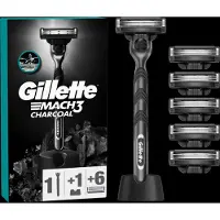 Gillette Rasoir Mach3 Carbone avec support + lames de rechange 6 pièces