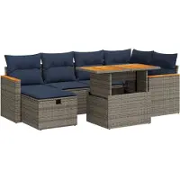 vidaXL Ensemble de salon de jardin 7 pièces avec coussins Gris Poly rotin