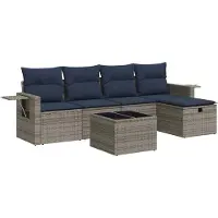 vidaXL Ensemble de salon de jardin 6 pièces avec coussins Gris Poly rotin