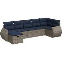 vidaXL Ensemble de salon de jardin 7 pièces avec coussins Gris Poly rotin