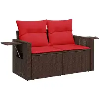 vidaXL Canapé de jardin avec coussins 2 places brun poly rotin